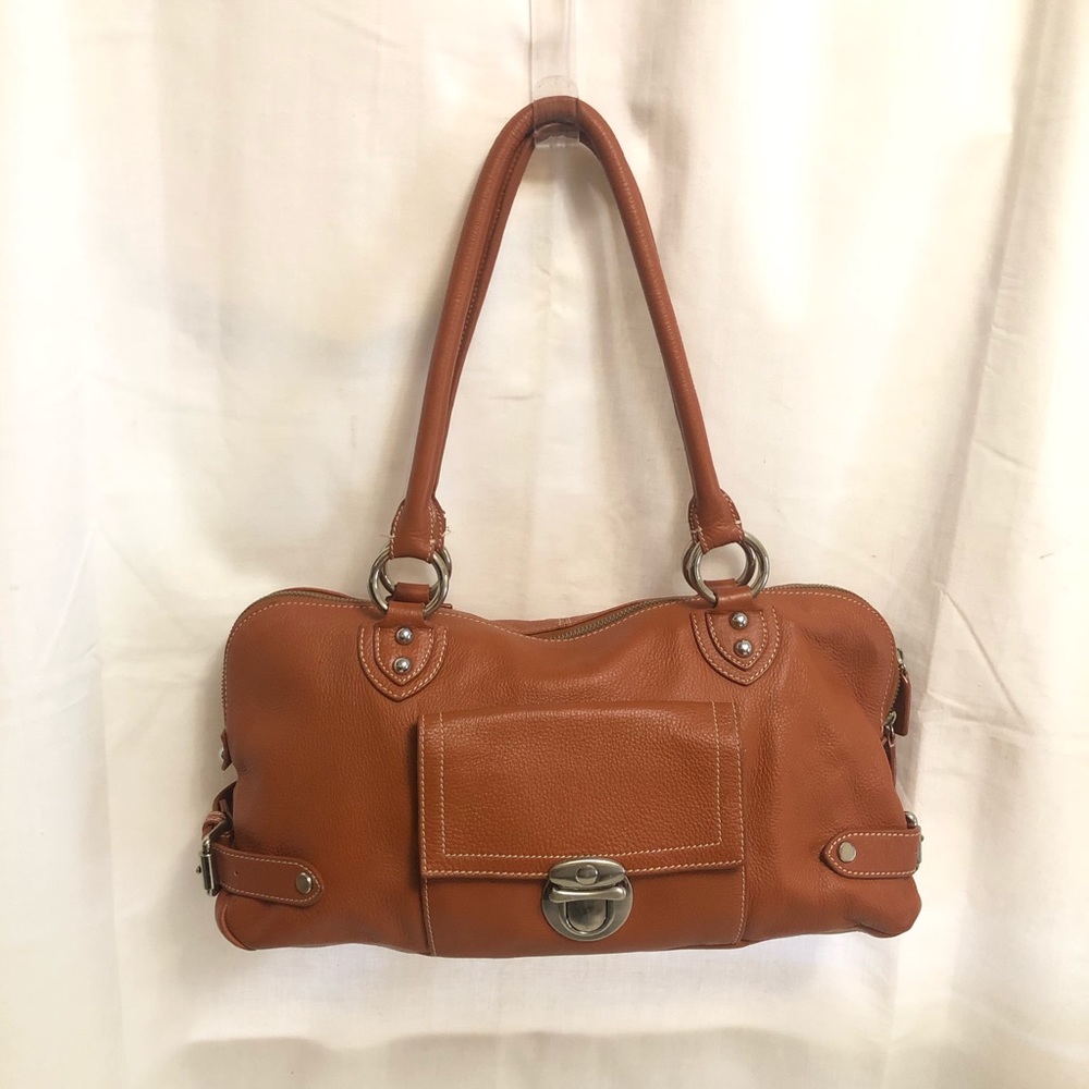 Vintage Caramel Brown Leather Satchel Shoulder Bag